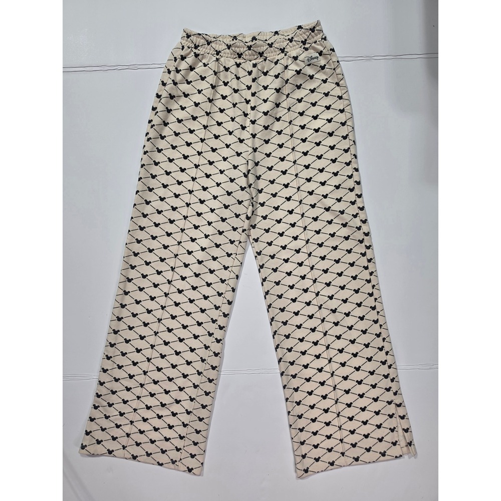Disney H&M Girls‎ Mickey Mouse Monogram Wide Leg Sweatpants Size 18 Cream Black